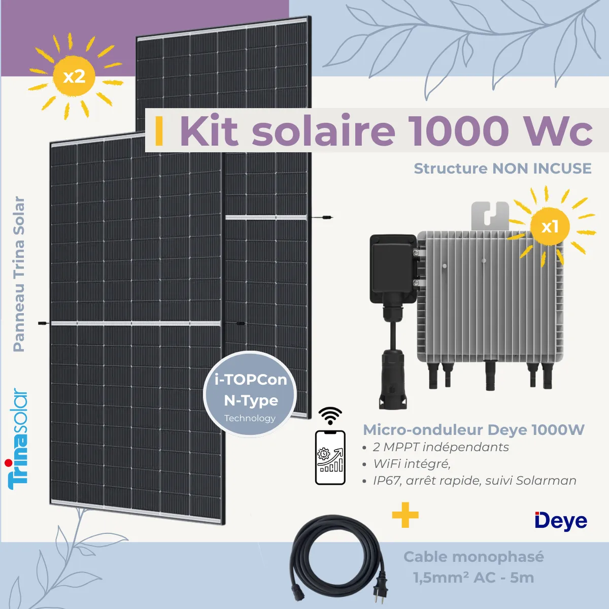 Kit solaire Plug and Play 1000 Wc sans structure
