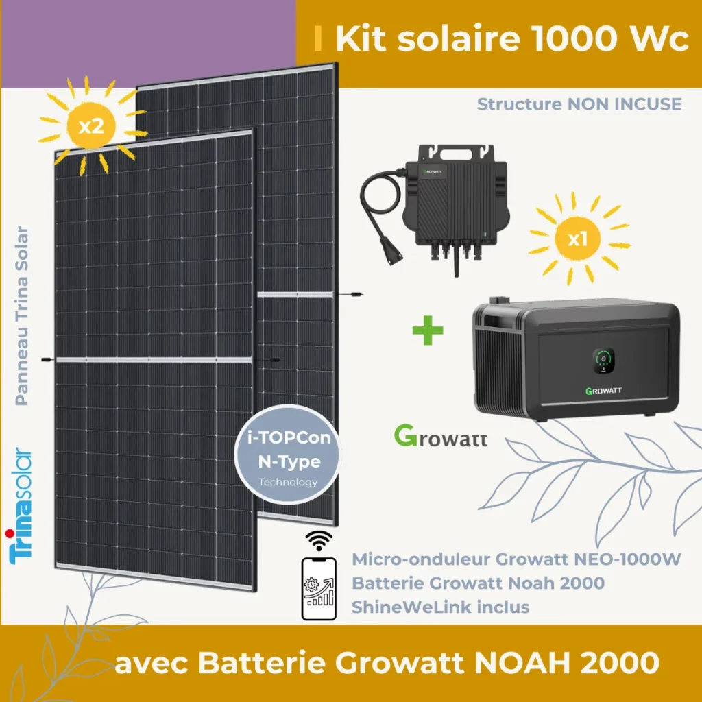 Kit solaire Plug and Play 1000 Wc avec batterie Growatt Noah 2000
