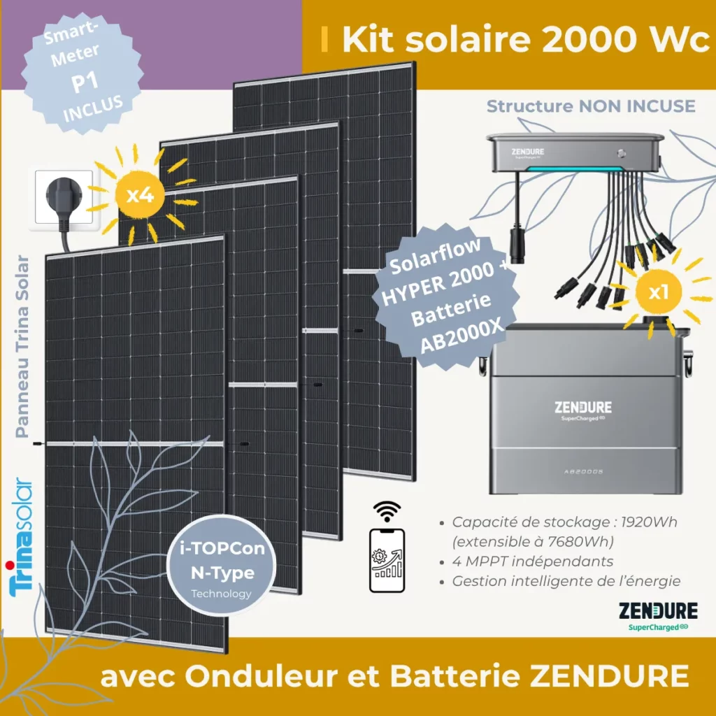 kit solaire Plug and Play 2000 Wc avec batterie Zendure sans structure