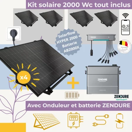 Kit solaire Plug and Play 2000 Wc avec batterie Zendure et structure incluse