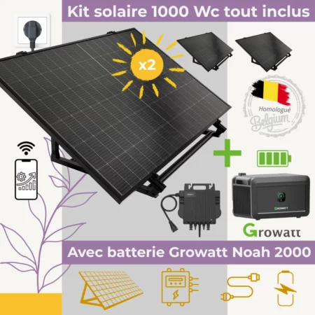 Kit solaire Plug and Play 1000 Wc avec batterie Growatt Noah 2000