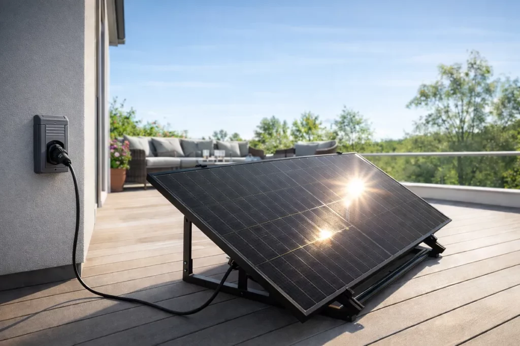 Panneau solaire plug and play sur terrasse