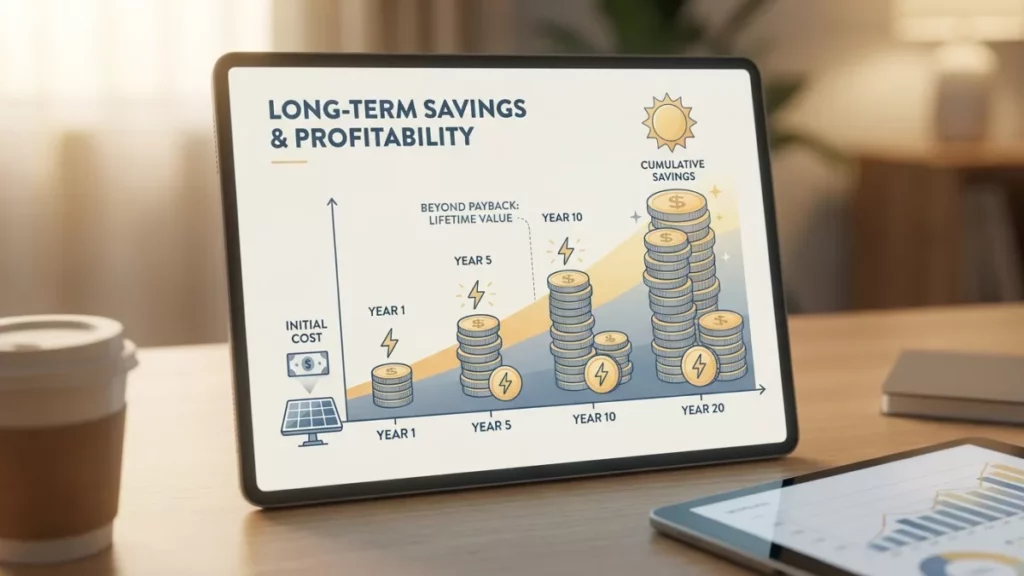 Graphique montrant la rentabilité et les économies à long terme d'une installation solaire plug and play.