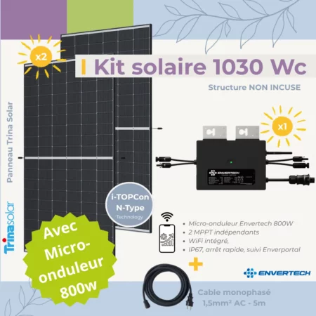 Kit solaire Plug and Play 1030 Wc avec onduleur 800W sans structure