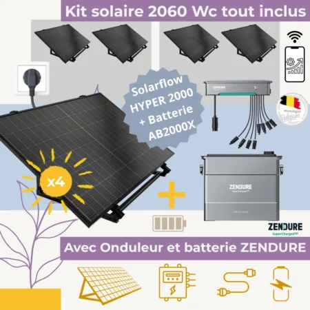 Kit solaire Plug and Play 2060 Wc avec batterie Zendure et structure incluse