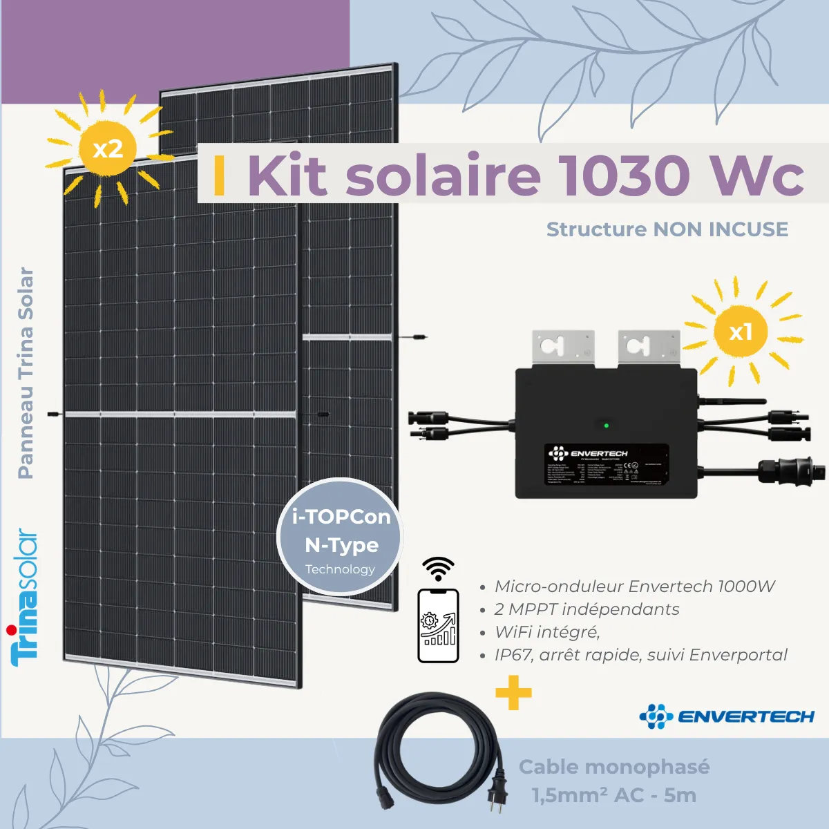 Kit solaire Plug and Play 1030 Wc sans structure