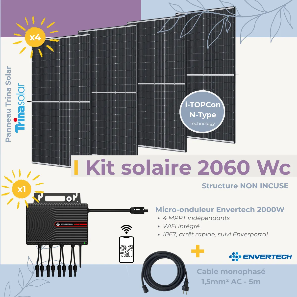 Kit solaire Plug and Play 2060 Wc sans structure
