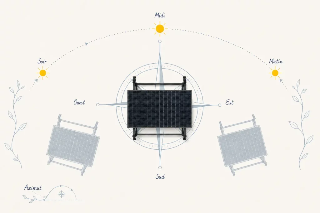 Illustration de l’orientation et de l’azimut d’un panneau solaire