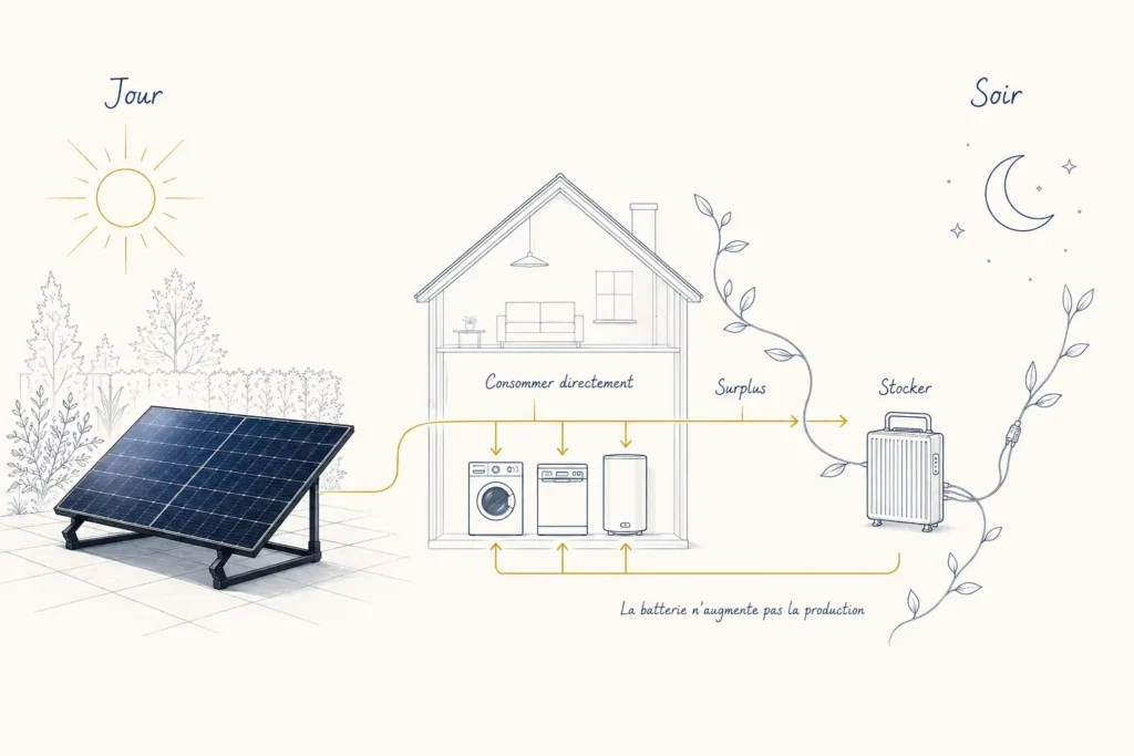 Illustration de la production solaire et de l’autoconsommation au cours de la journée