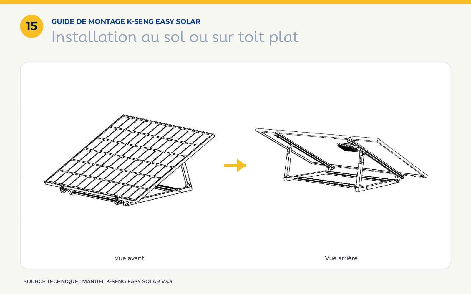 Support pour panneaux solaires K-Seng terminé et posé au sol ou sur un toit plat.