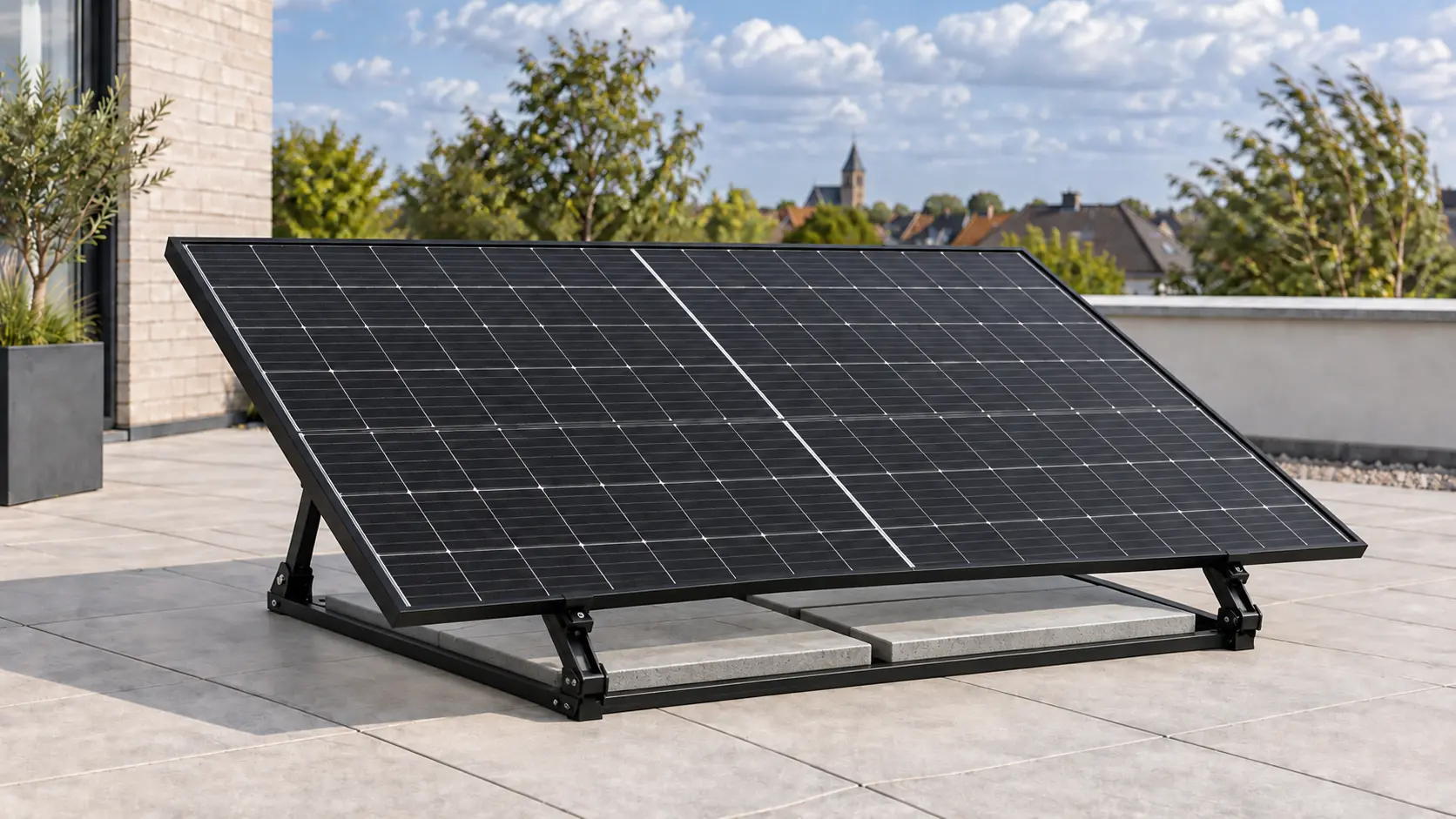 Lestage d’un panneau solaire avec des dalles de béton