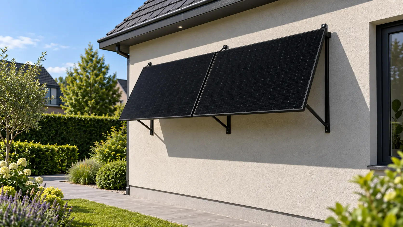 Deux panneaux solaires Trina fixés au mur avec structures K-Seng noires
